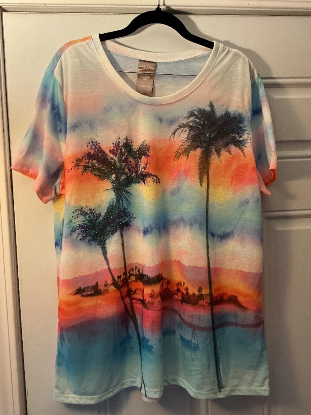 NEW White Stag Tropical Sunset Palm Tree Tee Women’s XXL/2XG Tie Dye Shirt